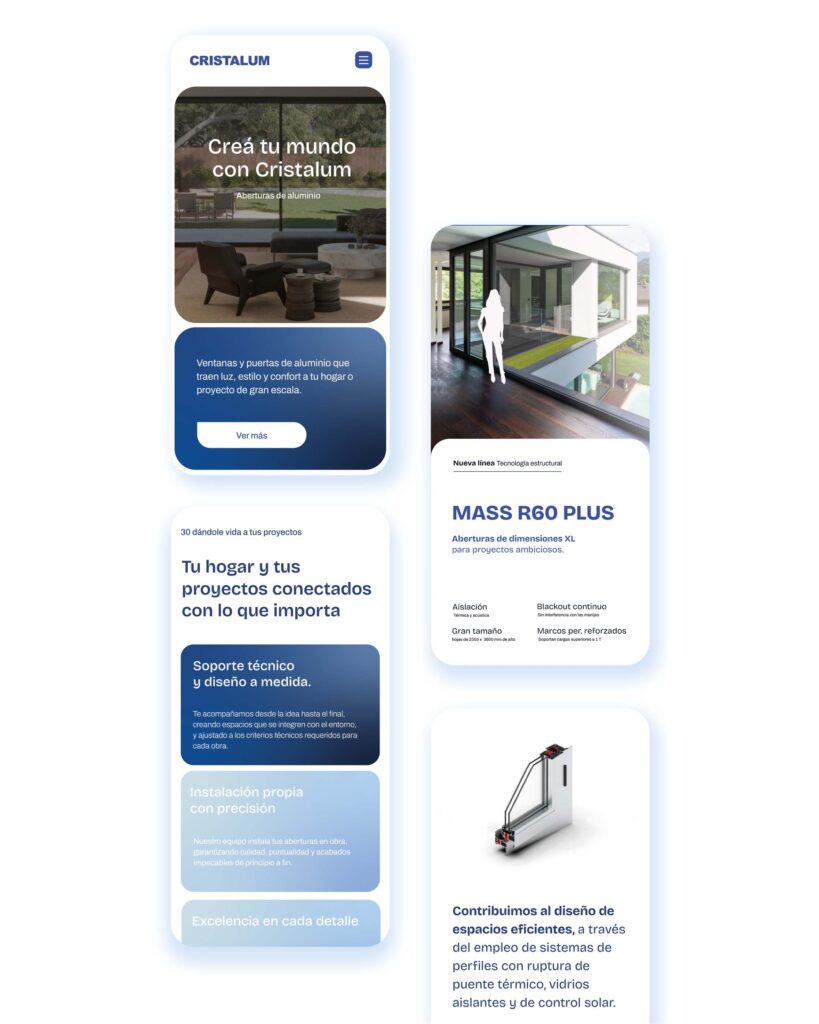 Pantallas móviles de landing page de fábrica de aberturas de aluminio